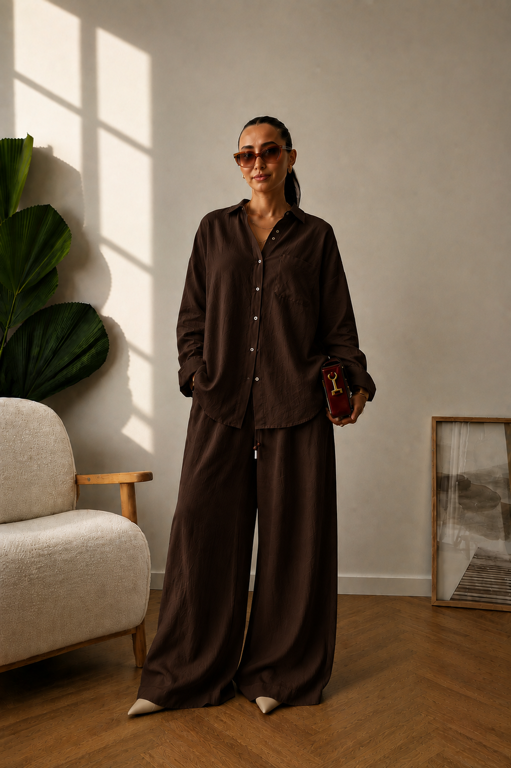 BROWN LINEN SET
